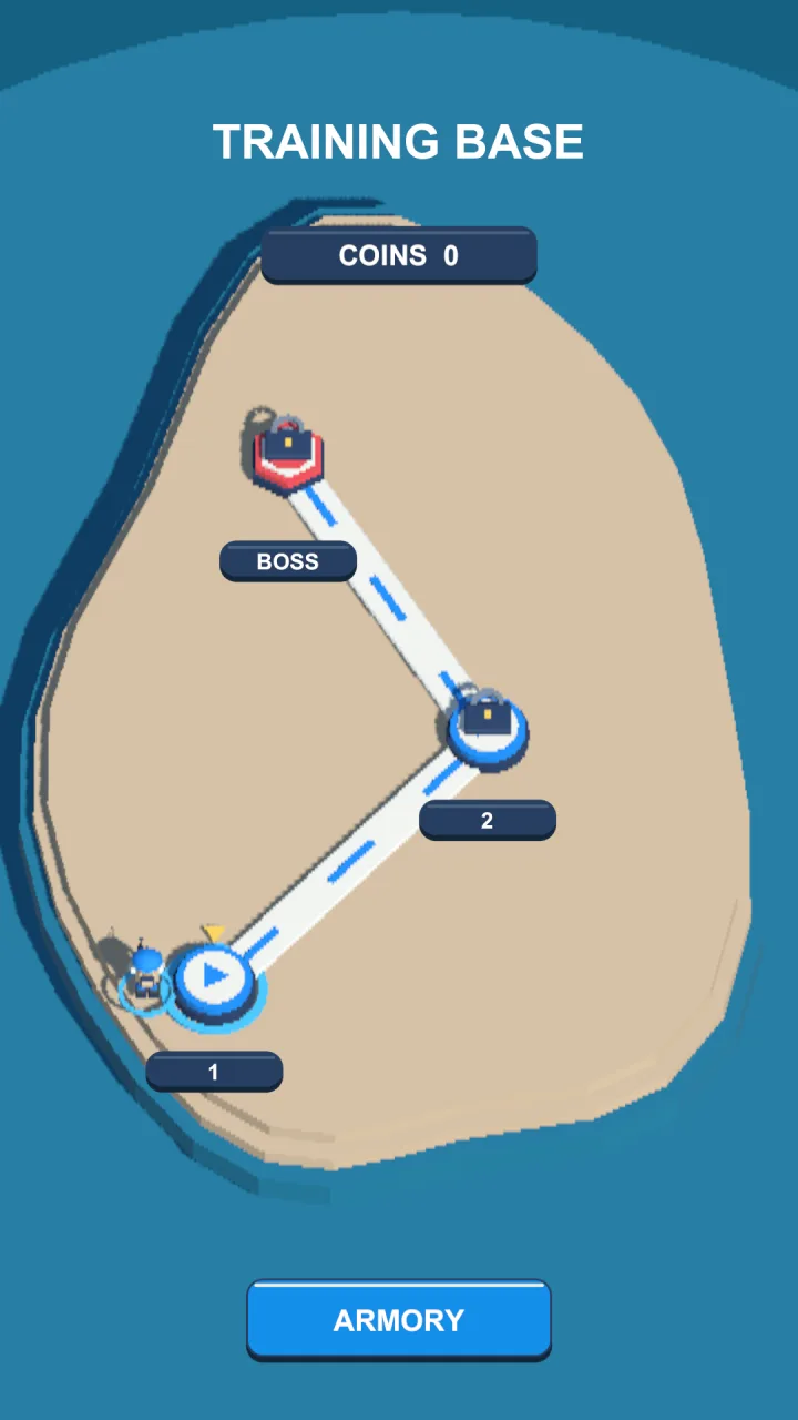 Training Base map with levels 1, 2 and the boss